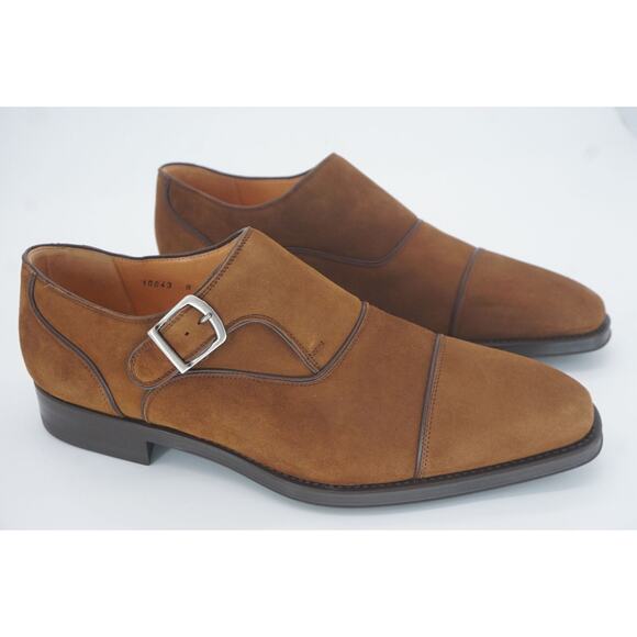 Magnanni Brown Suede Monk Strap Slip On Loafers Size 8 Saddle shoe 10043 main image 10